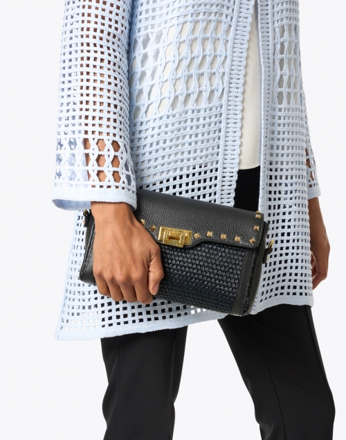 Margot Black Raffia Leather Clutch