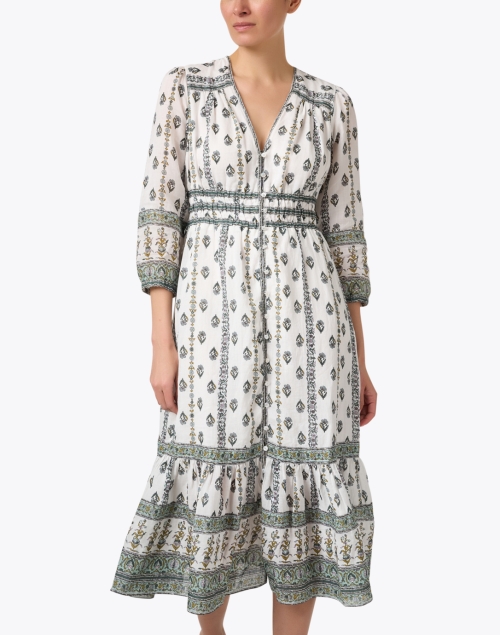 Front image - Veronica Beard - Castella Ivory and Green Printed Dress