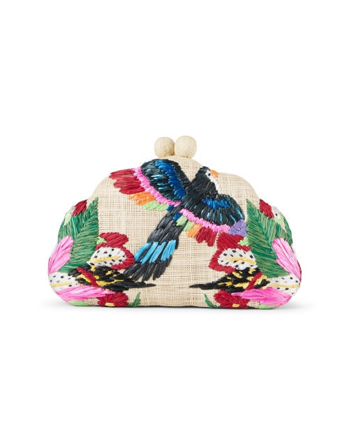 Maya Beige Multi Embroidered Raffia Clutch