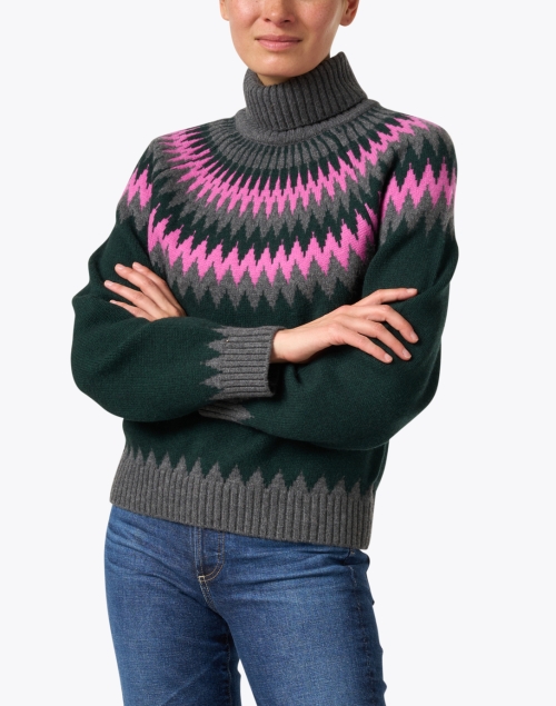 Front image - Jumper 1234 - Green and Pink Nordic Wool Cashmere Sweater