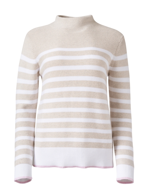 Product image - Kinross - Beige and White Stripe Garter Stitch Cotton Sweater