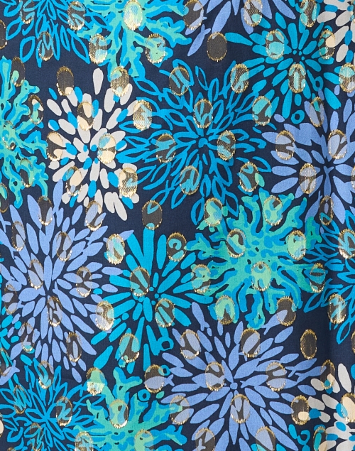 Fabric image - Sail to Sable - Blue Multi Print Metallic Silk Dress