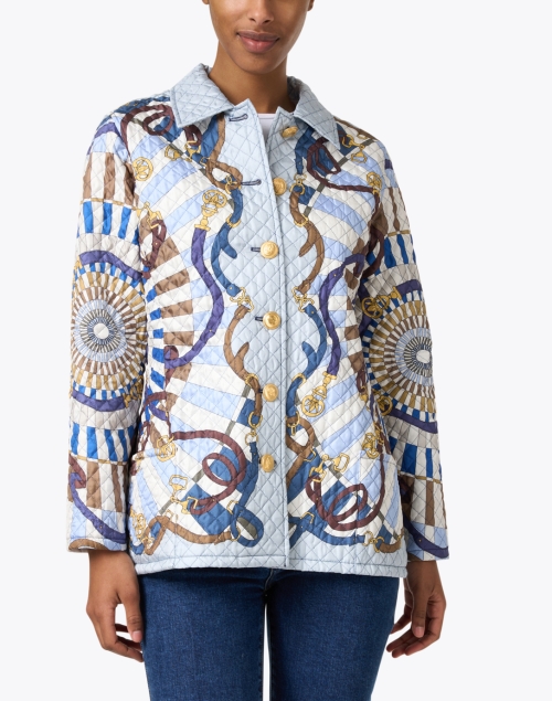 Front image - Rani Arabella - Firenze Blue Printed Silk Quilted Jacket