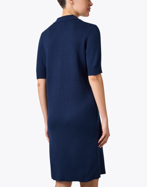 Back image - Kinross - Navy Cotton Cashmere Polo Dress