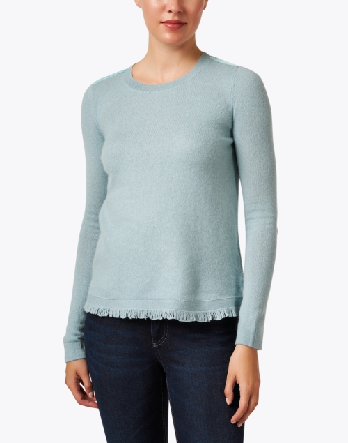 Front image - Cortland Park - Sea Blue Cashmere Fringe Sweater