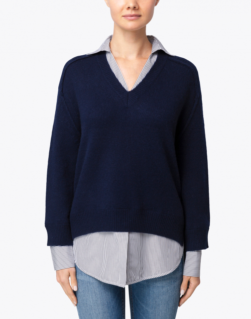 Front image - Brochu Walker - Navy Sweater with Striped Underlayer