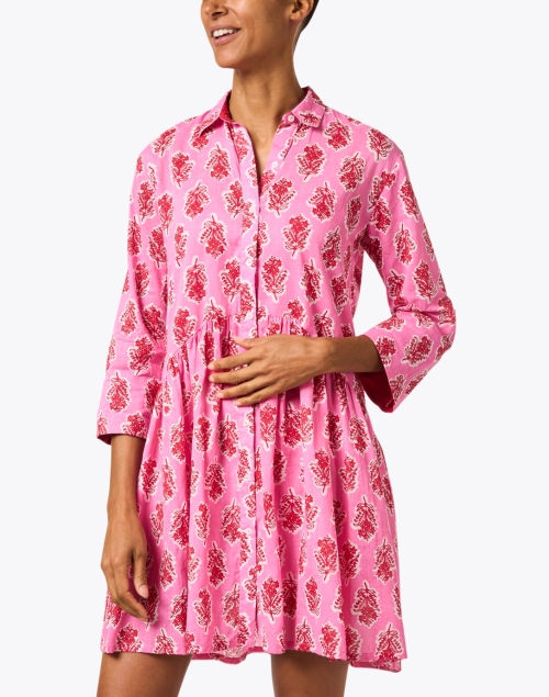 Front image - Ro's Garden - Deauville Pink and Red Printed Shirt Dress