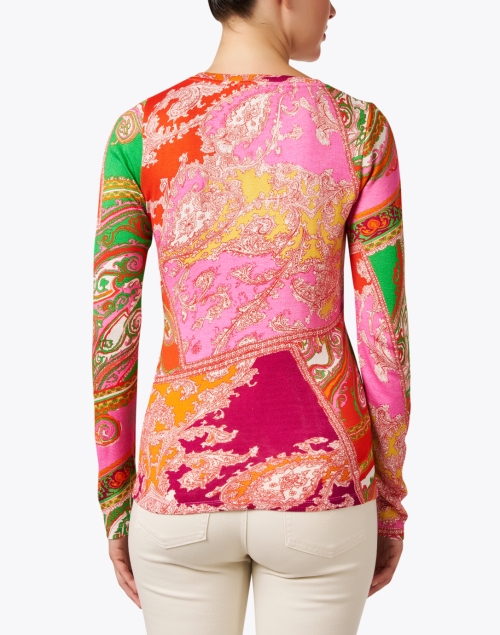 Back image - Pashma - Red Pink and Green Paisley Print Cashmere Silk Sweater