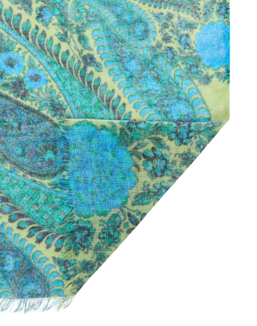 Back image - Pashma - Blue and Green Paisley Cashmere Silk Scarf