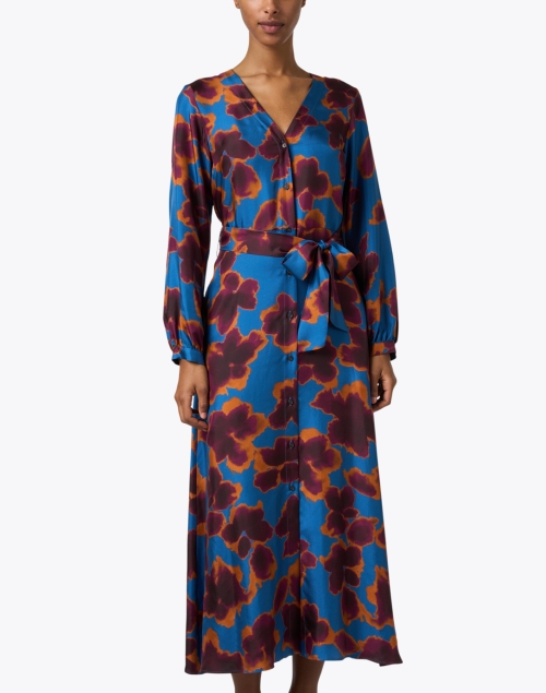 Front image - Rosso35 - Blue and Orange Floral Print Dress
