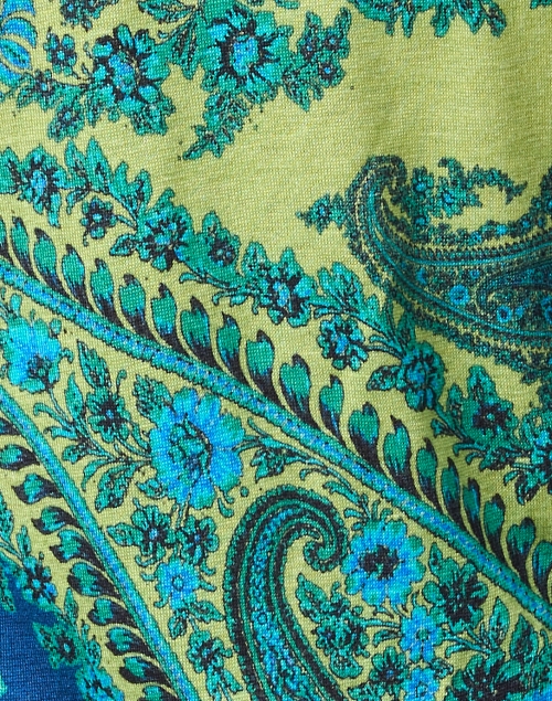 Fabric image - Pashma - Blue and Green Paisley Print Cashmere Silk Sweater
