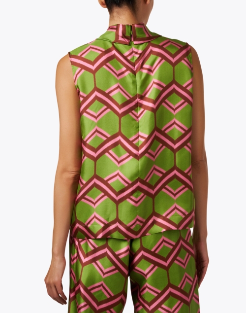 Back image - Odeeh - Green and Pink Print Silk Blouse