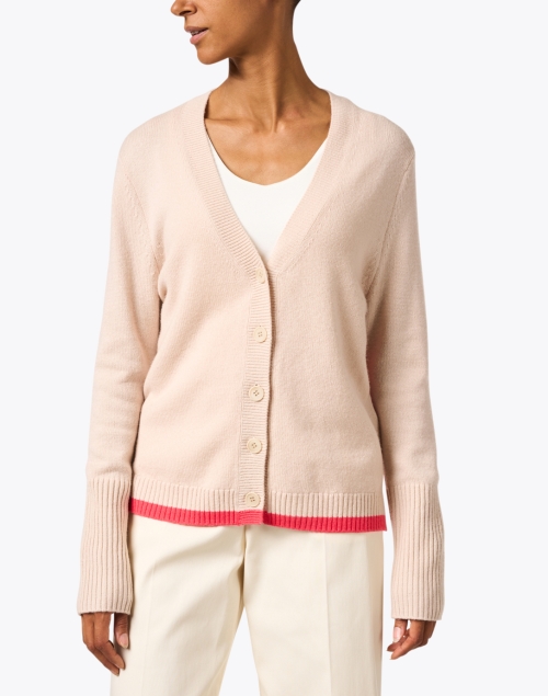 Front image - Chinti and Parker - Cream and Coral Wool Cashmere Cardigan