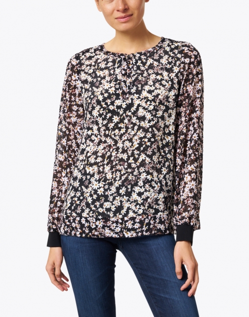 Front image - Marc Cain - Ivory and Black Floral Silk Blend Top