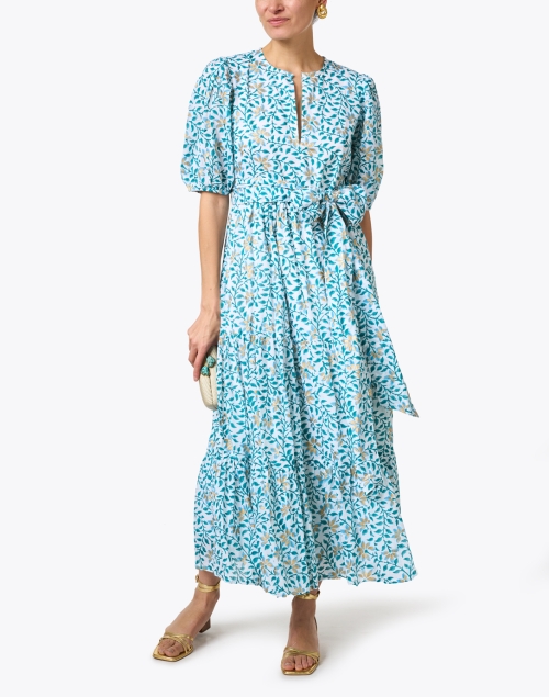 Mondavi Blue and Gold Print Cotton Dress