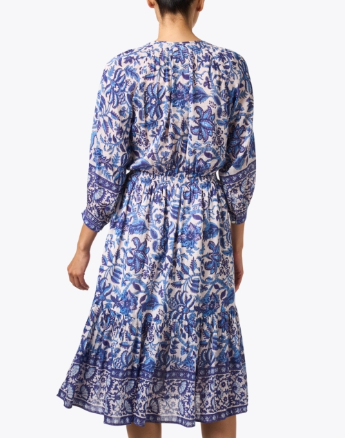 Back image - Bell - Court Blue Print Cotton Silk Dress