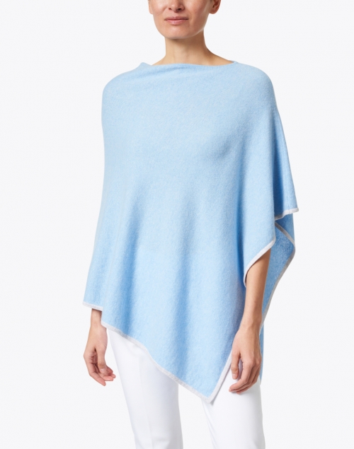Front image - Kinross - Blue with Grey Cashmere Poncho