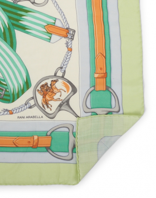 Back image - Rani Arabella - Green and Multi Stirrups Print Cashmere Wool Silk Scarf
