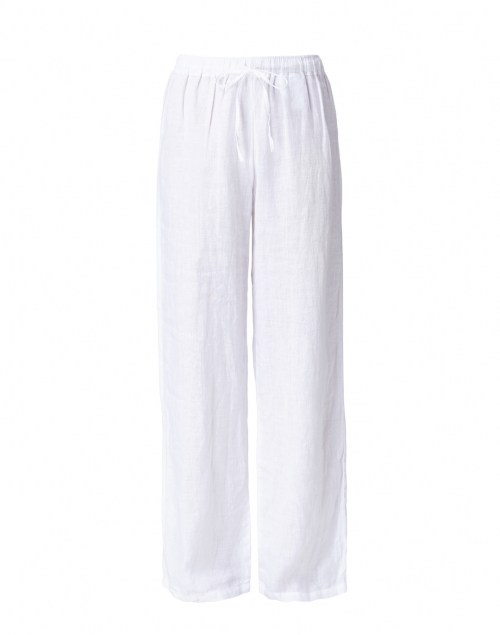 120% Lino White Linen Wide Leg Drawstring Pant