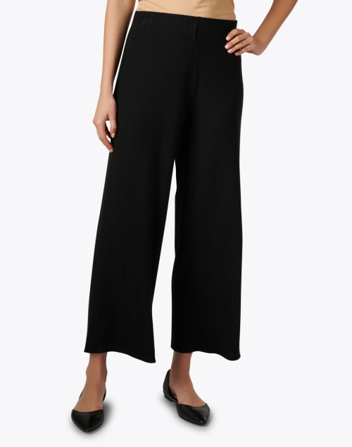 Front image - Eileen Fisher - Black Plisse Wide Leg Ankle Pant