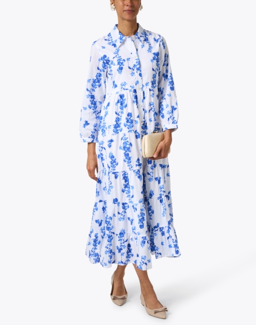 Jinette Blue and White Floral Maxi Dress