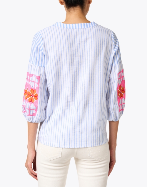 Back image - Vilagallo - Blue Striped Embroidered Blouse
