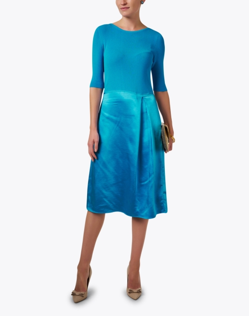Blue Knit and Satin Dress