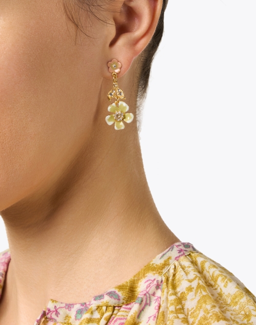 Gold Flower Post Drop Earrings