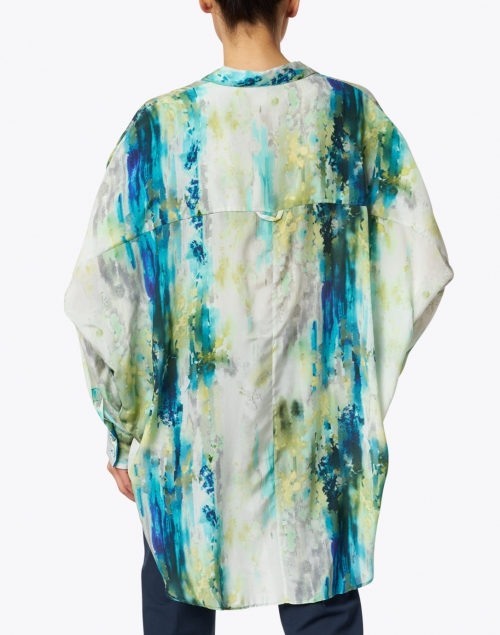 120% Lino - Teal Lake Watercolor Print Silk Shirt
