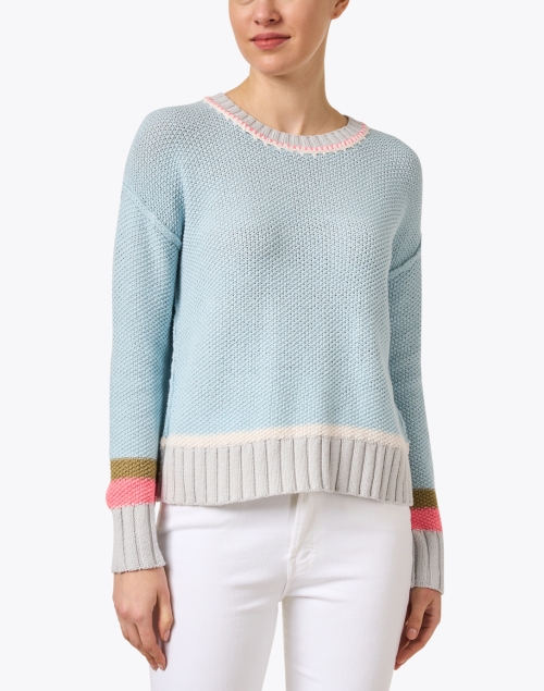 Front image - Lisa Todd - Aqua Blue Contrast Stripe Sweater