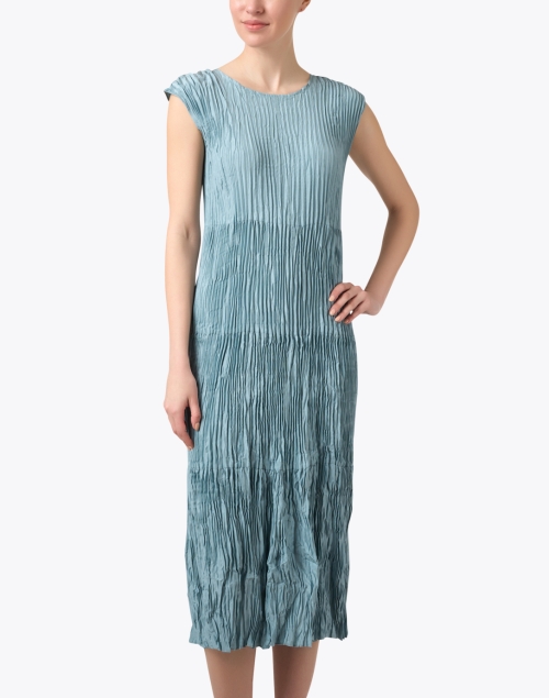Front image - Eileen Fisher - Blue Crushed Silk Dress