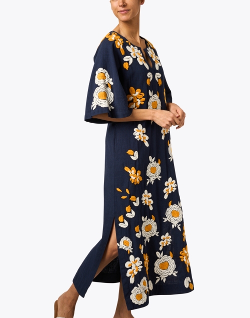 Front image - Frances Valentine - Dreamy Navy and Yellow Cotton Linen Kaftan