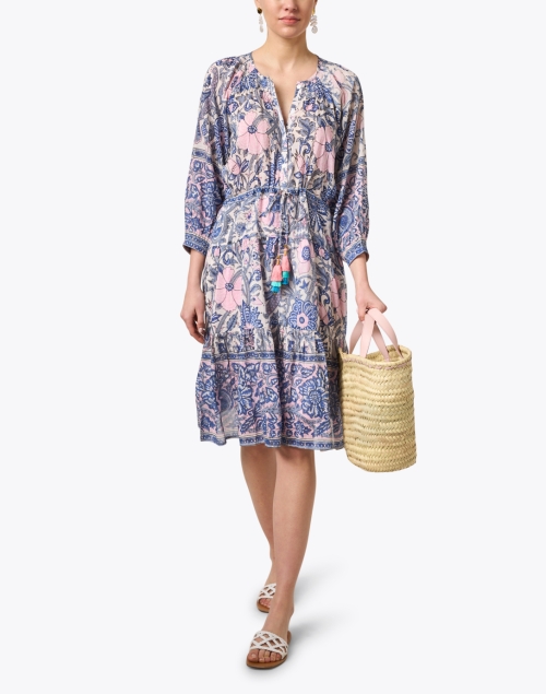 Colette Blue and Pink Floral Cotton Silk Dress
