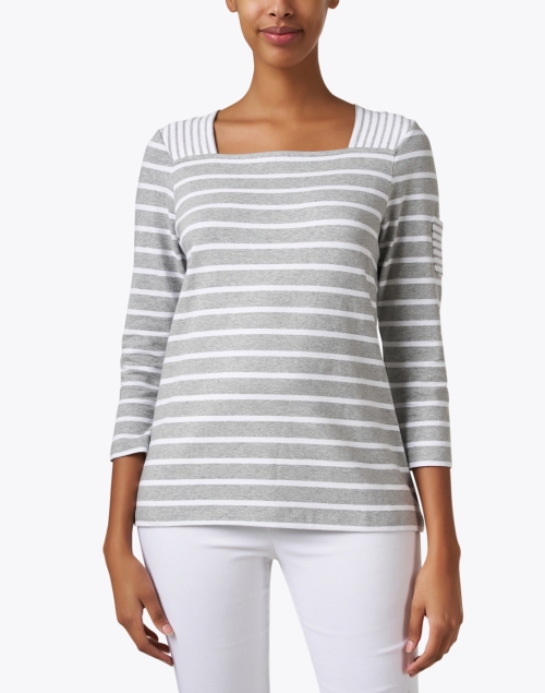 Front image - E.L.I. - Grey and White Striped Top 