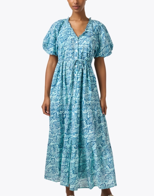 Front image - Banjanan - Poppy Aqua Print Cotton Dress