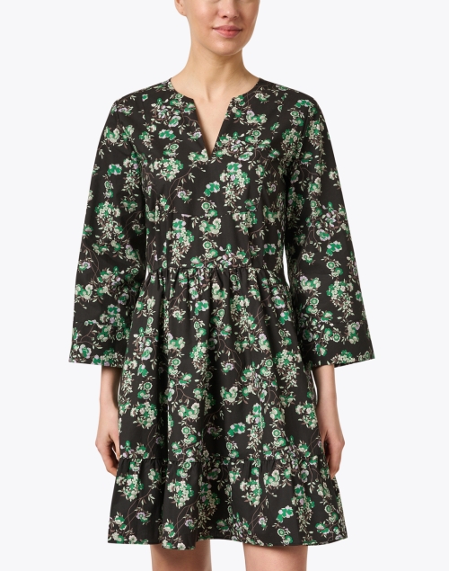 Front image - Tara Jarmon - Reba Black and Green Floral Cotton Dress