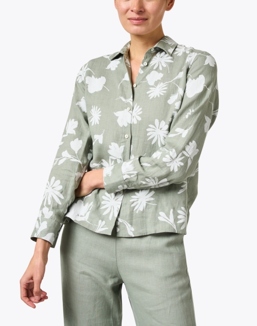 Front image - Rosso35 - Sage Green Print Linen Shirt