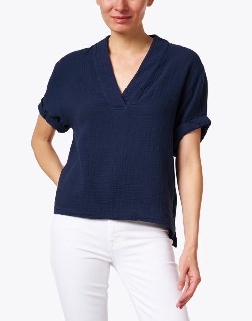 Front image - Xirena - Avery Navy Cotton V-neck Top