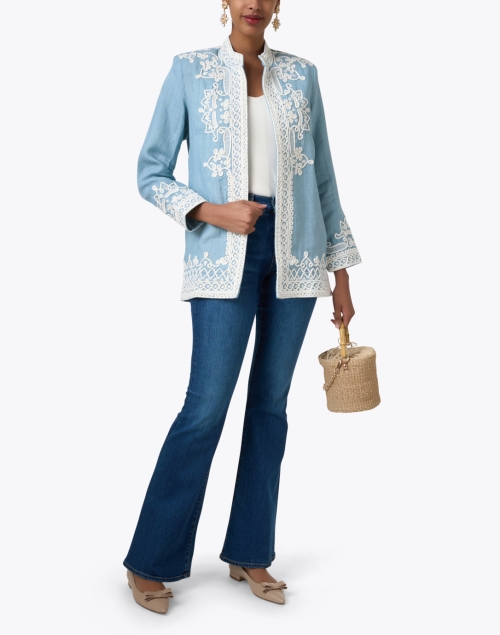 Ceci Blue Embroidered Linen Jacket