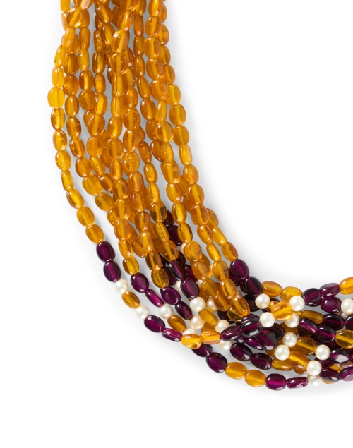 Front image - Kenneth Jay Lane - Amber, Amethyst and Pearl Multi Strand Necklace
