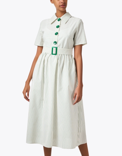 Front image - L.K. Bennett - Bextor Green and Cream Stripe Shirt Dress