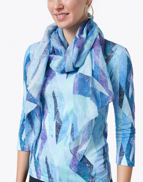 Turquoise and Purple Kaleidoscope Print Modal and Linen Scarf