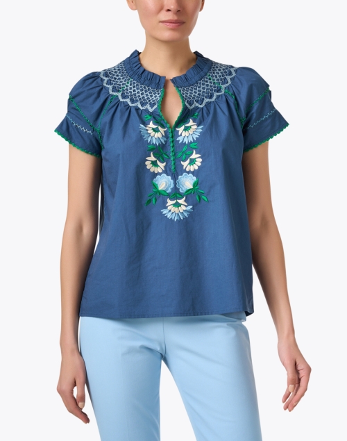 Front image - Figue - Rosie Blue Embroidered Cotton Blouse