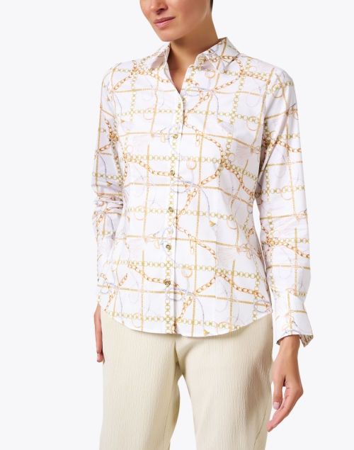 Front image - Hinson Wu - Diane White and Gold Chain Print Blouse