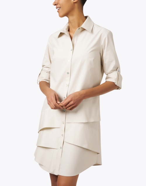 Front image - Finley - Jenna Beige Cotton Tiered Shirt Dress