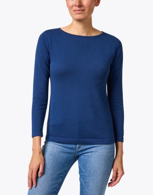 Front image - Blue - Cobalt Blue Pima Cotton Boatneck Sweater
