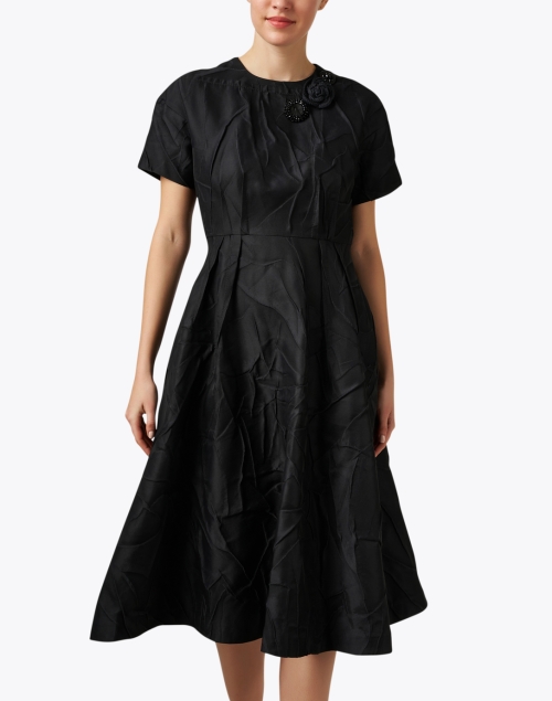 Front image - Odeeh - Black Crinkle Fit and Flare Dress