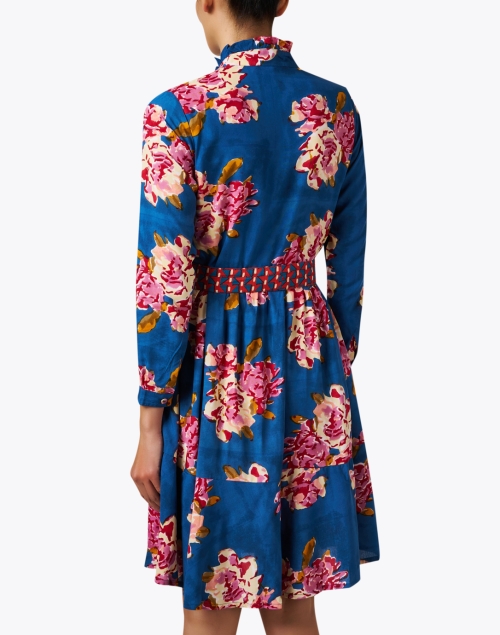 Back image - Lisa Corti - Greta Blue Print Cotton Shirt Dress