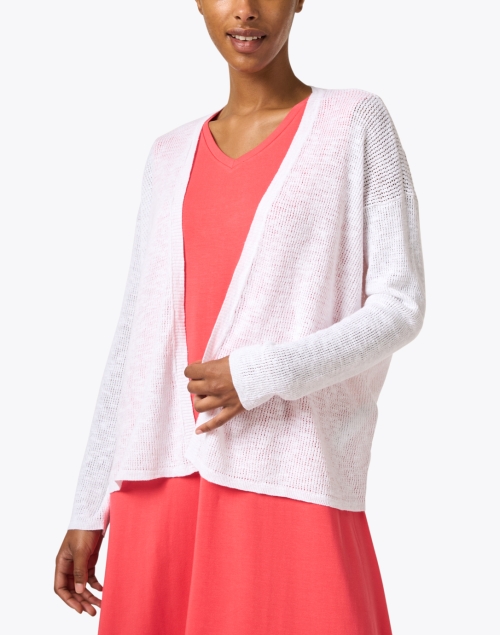 Front image - Eileen Fisher - White Linen Blend Cardigan