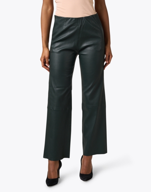 Front image - Ecru - Pine Green Stretch Faux Leather Pant